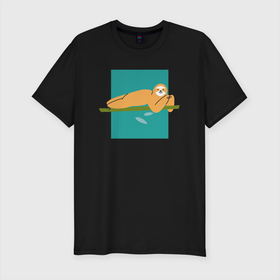 Мужская футболка хлопок Slim с принтом Яркий ленивец серия третий в Белгороде, 92% хлопок, 8% лайкра | приталенный силуэт, круглый вырез ворота, длина до линии бедра, короткий рукав | sloth | векторная графика | животные | звери | ленивец | яркий принт