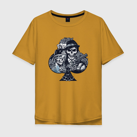 Мужская футболка хлопок Oversize с принтом Skull Clubs , 100% хлопок | свободный крой, круглый ворот, “спинка” длиннее передней части | card | skull | бандит | ганстер | деньги | игра | карта | козырь | пистолет | трефы | череп