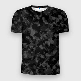 Мужская футболка 3D Slim с принтом ТЁМНЫЙ КАМУФЛЯЖ в Новосибирске, 100% полиэстер с улучшенными характеристиками | приталенный силуэт, круглая горловина, широкие плечи, сужается к линии бедра | военный камуфляж | городской камуфляж | камуфляж | серый камуфляж | темный камуфляж | черно белый камуфляж | черный камуфляж