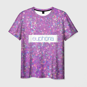 Мужская футболка 3D с принтом сериал Euphoria   розовые блестки в Санкт-Петербурге, 100% полиэфир | прямой крой, круглый вырез горловины, длина до линии бедер | zendaya | блестки | гламур | глиттер | зендея | розовый фон | ру беннетт | сериал euphoria | эйфория
