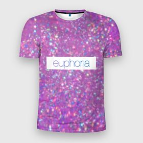 Мужская футболка 3D Slim с принтом сериал Euphoria   розовые блестки в Белгороде, 100% полиэстер с улучшенными характеристиками | приталенный силуэт, круглая горловина, широкие плечи, сужается к линии бедра | zendaya | блестки | гламур | глиттер | зендея | розовый фон | ру беннетт | сериал euphoria | эйфория