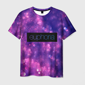 Мужская футболка 3D с принтом сериал Euphoria   фиолетовый фон в Белгороде, 100% полиэфир | прямой крой, круглый вырез горловины, длина до линии бедер | Тематика изображения на принте: zendaya | блестки | гламур | глиттер | зендея | космос | ру беннетт | сериал euphoria | фиолетовый фон | эйфория