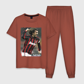 Мужская пижама хлопок с принтом Paolo Cesare Maldini   Milan в Петрозаводске, 100% хлопок | брюки и футболка прямого кроя, без карманов, на брюках мягкая резинка на поясе и по низу штанин
 | captain | football | forward | legend | milan | paolo cesare maldini | star | striker | звезда | капитан | легенда | милан | нападающий | паоло чезаре мальдини | форвард | футбол