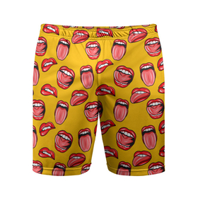 Мужские шорты спортивные с принтом Wo Tong в Тюмени,  |  | ellow | lips | mouth | red | teeth | tongue | woman | губы | желтый | женский | зубы | красный | рот | язык