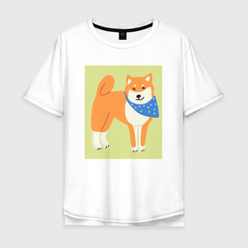 Мужская футболка хлопок Oversize с принтом Шиба ину в бандане серия 1 в Екатеринбурге, 100% хлопок | свободный крой, круглый ворот, “спинка” длиннее передней части | акита ину | домашние животные | кремовый окрас | мелкие породы | порода собак | рыжая собака | сиба ину | собака в бандане | собаки | шиба ину | шибаину | японская порода