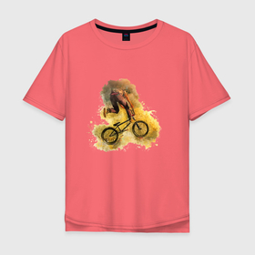 Мужская футболка хлопок Oversize с принтом BMX Акварель , 100% хлопок | свободный крой, круглый ворот, “спинка” длиннее передней части | bike | bmx | акварель | байк | велосипед | велосипедист | спорт | трюк | цикличный | экстрим