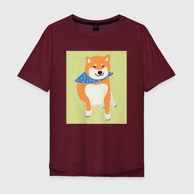 Мужская футболка хлопок Oversize с принтом Шиба ину в бандане серия 3 , 100% хлопок | свободный крой, круглый ворот, “спинка” длиннее передней части | акита ину | домашние животные | кремовый окрас | мелкие породы | порода собак | рыжая собака | сиба ину | собака в бандане | собаки | шиба ину | шибаину | японская порода