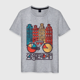 Мужская футболка хлопок с принтом Амстердам  город велосипедистов в Санкт-Петербурге, 100% хлопок | прямой крой, круглый вырез горловины, длина до линии бедер, слегка спущенное плечо. | амстердам | велосипед | голландия | европа | нидерланды | туризм