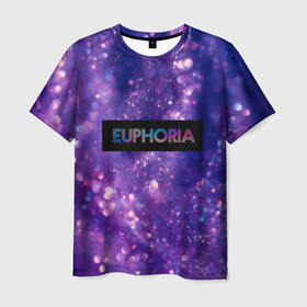 Мужская футболка 3D с принтом сериал Euphoria   блестки в Белгороде, 100% полиэфир | прямой крой, круглый вырез горловины, длина до линии бедер | zendaya | блестки | глиттер | зендея | ру беннетт | сериал euphoria | фиолетовый фон | эйфория