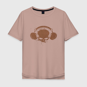 Мужская футболка хлопок Oversize с принтом Череп в наушниках слушает музыку в Курске, 100% хлопок | свободный крой, круглый ворот, “спинка” длиннее передней части | музыка | наушники | ужасы | хоррор | череп
