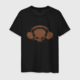 Мужская футболка хлопок с принтом Череп в наушниках слушает музыку в Курске, 100% хлопок | прямой крой, круглый вырез горловины, длина до линии бедер, слегка спущенное плечо. | музыка | наушники | ужасы | хоррор | череп