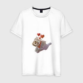 Мужская футболка хлопок с принтом Собака из Майнкрафт в Тюмени, 100% хлопок | прямой крой, круглый вырез горловины, длина до линии бедер, слегка спущенное плечо. | minecraft | волк | животные | майнкрафт | собака