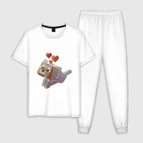 Мужская пижама хлопок с принтом Майнкрафт   милая собачка в Тюмени, 100% хлопок | брюки и футболка прямого кроя, без карманов, на брюках мягкая резинка на поясе и по низу штанин
 | dog | minecraft | волк | майнкрафт | сердечки | собака