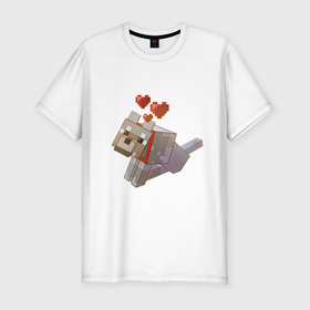 Мужская футболка хлопок Slim с принтом Майнкрафт   милая собачка в Петрозаводске, 92% хлопок, 8% лайкра | приталенный силуэт, круглый вырез ворота, длина до линии бедра, короткий рукав | dog | minecraft | волк | майнкрафт | сердечки | собака