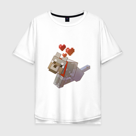 Мужская футболка хлопок Oversize с принтом Майнкрафт   милая собачка в Новосибирске, 100% хлопок | свободный крой, круглый ворот, “спинка” длиннее передней части | dog | minecraft | волк | майнкрафт | сердечки | собака