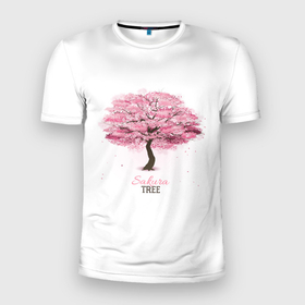 Мужская футболка 3D Slim с принтом Sakura Tree в Белгороде, 100% полиэстер с улучшенными характеристиками | приталенный силуэт, круглая горловина, широкие плечи, сужается к линии бедра | весна | вишня | восток | восходящее солнце | пробуждение | сакура | самурай | токио | философия | япония
