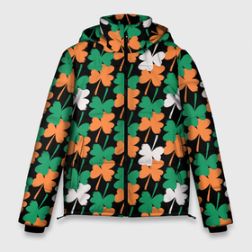 Мужская зимняя куртка 3D с принтом Клевер в цветах Ирландского флага паттерн в Новосибирске, верх — 100% полиэстер; подкладка — 100% полиэстер; утеплитель — 100% полиэстер | длина ниже бедра, свободный силуэт Оверсайз. Есть воротник-стойка, отстегивающийся капюшон и ветрозащитная планка. 

Боковые карманы с листочкой на кнопках и внутренний карман на молнии. | clover | irish | pattern | st. patricks day | день святого патрика | ирландия | ирландский флаг | клевер | паттерн | праздник | растения | трилистник | туристический