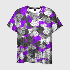 Мужская футболка 3D с принтом Абстрактные фиалочки в Кировске, 100% полиэфир | прямой крой, круглый вырез горловины, длина до линии бедер | абстракция | анютины глазки | камуфляж | паттерн | фиалки | фиолетовый | цветочки | цветы