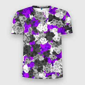 Мужская футболка 3D Slim с принтом Абстрактные фиалочки , 100% полиэстер с улучшенными характеристиками | приталенный силуэт, круглая горловина, широкие плечи, сужается к линии бедра | абстракция | анютины глазки | камуфляж | паттерн | фиалки | фиолетовый | цветочки | цветы