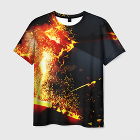 Мужская футболка 3D с принтом 3D ВЗРЫВ, ОБЛОМКИ   NEON EXPLOSION в Курске, 100% полиэфир | прямой крой, круглый вырез горловины, длина до линии бедер | 3d | 3д плиты | neon | взрыв | лава | неон | плита | плиты | трещины