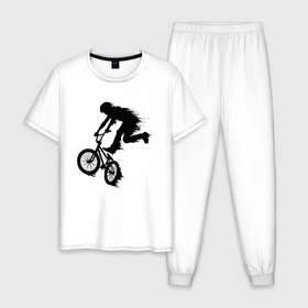 Мужская пижама хлопок с принтом ВЕЛОСПОРТ BMX Racing. ВЕЛОСИПЕДИСТ в Тюмени, 100% хлопок | брюки и футболка прямого кроя, без карманов, на брюках мягкая резинка на поясе и по низу штанин
 | bmx | bmx racing | велосипед | велосипед bmx | велосипедист | велосипедный мотокросс | велосипедный спорт | велоспорт | верт | вмх рейсинг | дерт | парк | спорт | стрит | флэтлэнд
