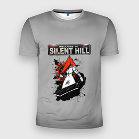 Мужская футболка 3D Slim с принтом Пирамидаголовый из Сайлент Хилл в Белгороде, 100% полиэстер с улучшенными характеристиками | приталенный силуэт, круглая горловина, широкие плечи, сужается к линии бедра | silent hill | алесса | демоны | добро пожаловать | мертвый город | пирамидаголовый | сайлент хилл | триллер | ужастик