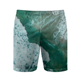 Мужские шорты спортивные с принтом Морская пена ,  |  | вода | волны | море | океан | отдых | пена | песок | пляж | прибой