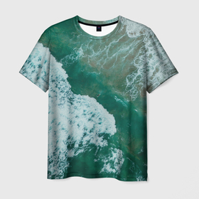 Мужская футболка 3D с принтом Морская пена в Новосибирске, 100% полиэфир | прямой крой, круглый вырез горловины, длина до линии бедер | вода | волны | море | океан | отдых | пена | песок | пляж | прибой