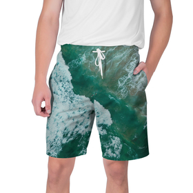 Мужские шорты 3D с принтом Морская пена в Тюмени,  полиэстер 100% | прямой крой, два кармана без застежек по бокам. Мягкая трикотажная резинка на поясе, внутри которой широкие завязки. Длина чуть выше колен | вода | волны | море | океан | отдых | пена | песок | пляж | прибой