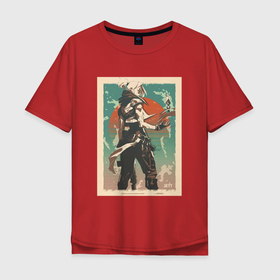 Мужская футболка хлопок Oversize с принтом Jett art в Тюмени, 100% хлопок | свободный крой, круглый ворот, “спинка” длиннее передней части | game | games | valarant | valorant | валарант | валорант | джетт | игра | игры
