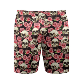 Мужские шорты спортивные с принтом Rоses  bones в Курске,  |  | bone | bones | rose | roses | skull | skulls | кости | кричит | розы | череп | черепа