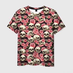 Мужская футболка 3D с принтом Rоses  bones , 100% полиэфир | прямой крой, круглый вырез горловины, длина до линии бедер | bone | bones | rose | roses | skull | skulls | кости | кричит | розы | череп | черепа