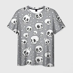 Мужская футболка 3D с принтом Skulls  bones , 100% полиэфир | прямой крой, круглый вырез горловины, длина до линии бедер | 1 | bone | bones | crown | funny | heart | skull | skulls | smile | королевский | корона | кости | кость | сердце | смешной | смешные | улыбка | череп | черепа