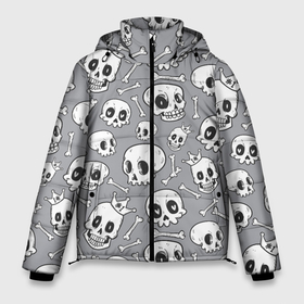 Мужская зимняя куртка 3D с принтом Skulls  bones в Белгороде, верх — 100% полиэстер; подкладка — 100% полиэстер; утеплитель — 100% полиэстер | длина ниже бедра, свободный силуэт Оверсайз. Есть воротник-стойка, отстегивающийся капюшон и ветрозащитная планка. 

Боковые карманы с листочкой на кнопках и внутренний карман на молнии. | Тематика изображения на принте: 1 | bone | bones | crown | funny | heart | skull | skulls | smile | королевский | корона | кости | кость | сердце | смешной | смешные | улыбка | череп | черепа