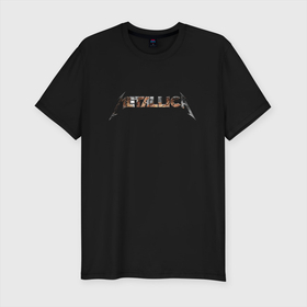 Мужская футболка хлопок Slim с принтом Metallica emblem в Белгороде, 92% хлопок, 8% лайкра | приталенный силуэт, круглый вырез ворота, длина до линии бедра, короткий рукав | group | guitar | metallica | music | thrash metal | гитара | группа | металлика | трэшметал