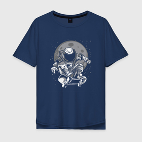 Мужская футболка хлопок Oversize с принтом Космоборд в Белгороде, 100% хлопок | свободный крой, круглый ворот, “спинка” длиннее передней части | астро | катание | космонавт | космос | луна | скейт | скейтборд