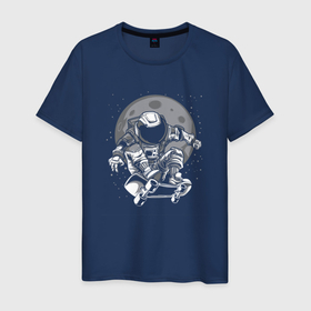 Мужская футболка хлопок с принтом Космоборд в Новосибирске, 100% хлопок | прямой крой, круглый вырез горловины, длина до линии бедер, слегка спущенное плечо. | астро | катание | космонавт | космос | луна | скейт | скейтборд
