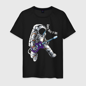 Мужская футболка хлопок с принтом Space Rock n Roll , 100% хлопок | прямой крой, круглый вырез горловины, длина до линии бедер, слегка спущенное плечо. | astronaut | guitar | hype | music | rock n roll | space | spacesuit | гитара | космонавт | космос | рок н роллбмузыка | скафандр | хайп