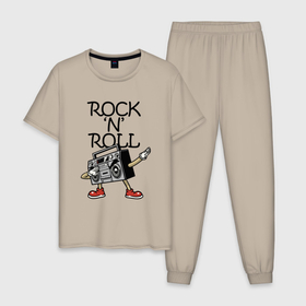 Мужская пижама хлопок с принтом Rock n Roll dab в Белгороде, 100% хлопок | брюки и футболка прямого кроя, без карманов, на брюках мягкая резинка на поясе и по низу штанин
 | dab | gesture | music | recorder | rock n roll | жест | магнитофон | музыка | рок н ролл