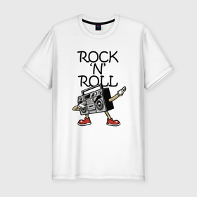 Мужская футболка хлопок Slim с принтом Rock n Roll dab в Санкт-Петербурге, 92% хлопок, 8% лайкра | приталенный силуэт, круглый вырез ворота, длина до линии бедра, короткий рукав | dab | gesture | music | recorder | rock n roll | жест | магнитофон | музыка | рок н ролл