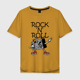 Мужская футболка хлопок Oversize с принтом Rock n Roll dab в Санкт-Петербурге, 100% хлопок | свободный крой, круглый ворот, “спинка” длиннее передней части | dab | gesture | music | recorder | rock n roll | жест | магнитофон | музыка | рок н ролл
