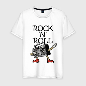 Мужская футболка хлопок с принтом Rock n Roll dab , 100% хлопок | прямой крой, круглый вырез горловины, длина до линии бедер, слегка спущенное плечо. | Тематика изображения на принте: dab | gesture | music | recorder | rock n roll | жест | магнитофон | музыка | рок н ролл