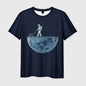 Мужская футболка 3D с принтом Лунокосилка , 100% полиэфир | прямой крой, круглый вырез горловины, длина до линии бедер | газонокосилка | газонокосильщик | космонавт | космос | луна
