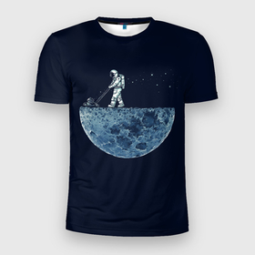 Мужская футболка 3D Slim с принтом Лунокосилка в Санкт-Петербурге, 100% полиэстер с улучшенными характеристиками | приталенный силуэт, круглая горловина, широкие плечи, сужается к линии бедра | газонокосилка | газонокосильщик | космонавт | космос | луна
