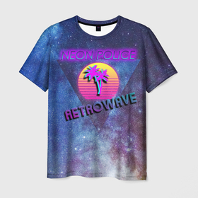 Мужская футболка 3D с принтом Neon Police. RetroWave , 100% полиэфир | прямой крой, круглый вырез горловины, длина до линии бедер | neon | neonpolice | retrowave | space | synthwave