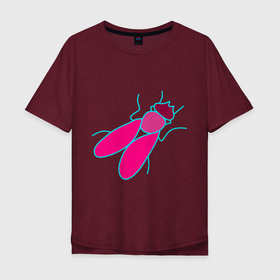Мужская футболка хлопок Oversize с принтом Муха розовая в Тюмени, 100% хлопок | свободный крой, круглый ворот, “спинка” длиннее передней части | Тематика изображения на принте: животное | крыло | муха | мушка | насекомое | розовый
