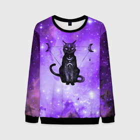 Мужской свитшот 3D с принтом космическая черная кошка в Екатеринбурге, 100% полиэстер с мягким внутренним слоем | круглый вырез горловины, мягкая резинка на манжетах и поясе, свободная посадка по фигуре | cat | cosmos | астрономия | вселенная | галактика | звезды | инопланетяне | космос | кошка | нло