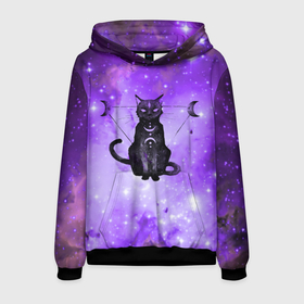 Мужская толстовка 3D с принтом космическая черная кошка в Кировске, 100% полиэстер | двухслойный капюшон со шнурком для регулировки, мягкие манжеты на рукавах и по низу толстовки, спереди карман-кенгуру с мягким внутренним слоем. | cat | cosmos | астрономия | вселенная | галактика | звезды | инопланетяне | космос | кошка | нло
