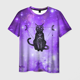 Мужская футболка 3D с принтом космическая черная кошка в Белгороде, 100% полиэфир | прямой крой, круглый вырез горловины, длина до линии бедер | cat | cosmos | астрономия | вселенная | галактика | звезды | инопланетяне | космос | кошка | нло