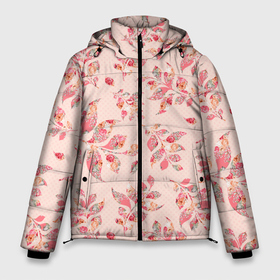 Мужская зимняя куртка 3D с принтом Нежные цветы и листья в Новосибирске, верх — 100% полиэстер; подкладка — 100% полиэстер; утеплитель — 100% полиэстер | длина ниже бедра, свободный силуэт Оверсайз. Есть воротник-стойка, отстегивающийся капюшон и ветрозащитная планка. 

Боковые карманы с листочкой на кнопках и внутренний карман на молнии. | листок | листья | нежная | нежность | цветочки | цветы